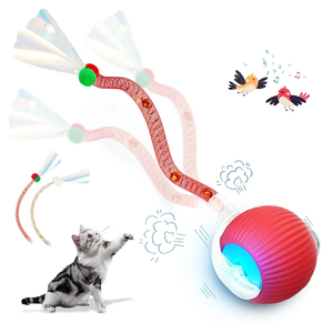 Interactive Cat Toys for Indoor Cats, 2025 New Generation Interactive Cat Ball Toy with Elastic Mesh Tail, Automatic Cat/Kitten Toys with Chirping & Motion Activate, Cat Toys for Bored Indoor(Red)