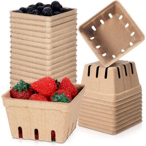 20 Pack Berry Basket Natural Pulp Fiber, Molded Strawberry Basket Produce Vented Container for Fruit and Vegetable, Farmer Market, Grocery Store, Backyard Party Favors (1 Pint)