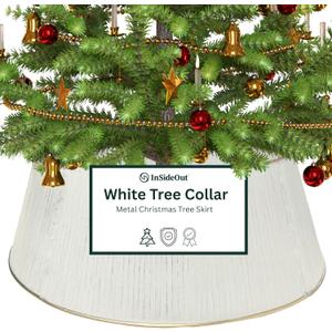 White Tree Collar, Holiday Tree Skirt Alternative, Christmas Decorations for Tree, Metal Christmas Tree Skirt, Xmas Tree Collar, Premium White & Gold Finish, Standard