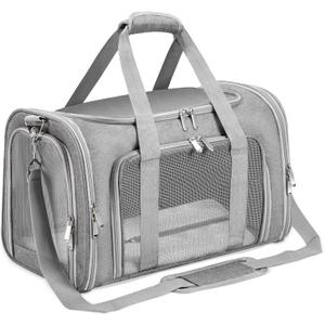 Soft-Sided Cat/Dog/Pet Carrier, Collapsible Pets Travel Carriers for Big Cats/Small Dogs with Shoulder Strap & Removable Mat, Mesh Puppy Carry Bag, Up to 16 Lbs, TSA Airline Approved(Gray)