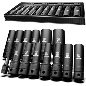 OTLOOMTBT 10-Piece 1/2-Inch Super-Rugged and Durable Impact Socket Set, Well-Made Industrial Grade Thicker Metric Deep Sockets & Socket Sets with Drill Socket Adapter 1/2 Drive, exceed than ANSI