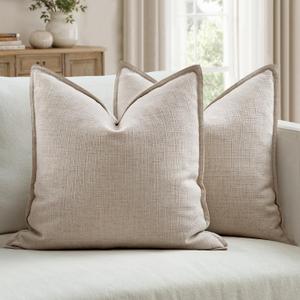 MIULEE Euro Sham Pillow Covers for Bed 24x24, 2 Pack Oatmeal Linen Thick & Textured Decorative Throw Pillow Covers, Neutral Cushion Cases, Modern Farmhouse Home Decor, No Filling