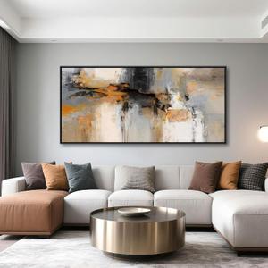 Abstract Wall Art - Large Canvas Wall Art for Living Room, Bedroom, Office - Framed Modern Wall Decor in Gray and Yellow - Artwork Paintings & Pictures, 40"L x 20"W