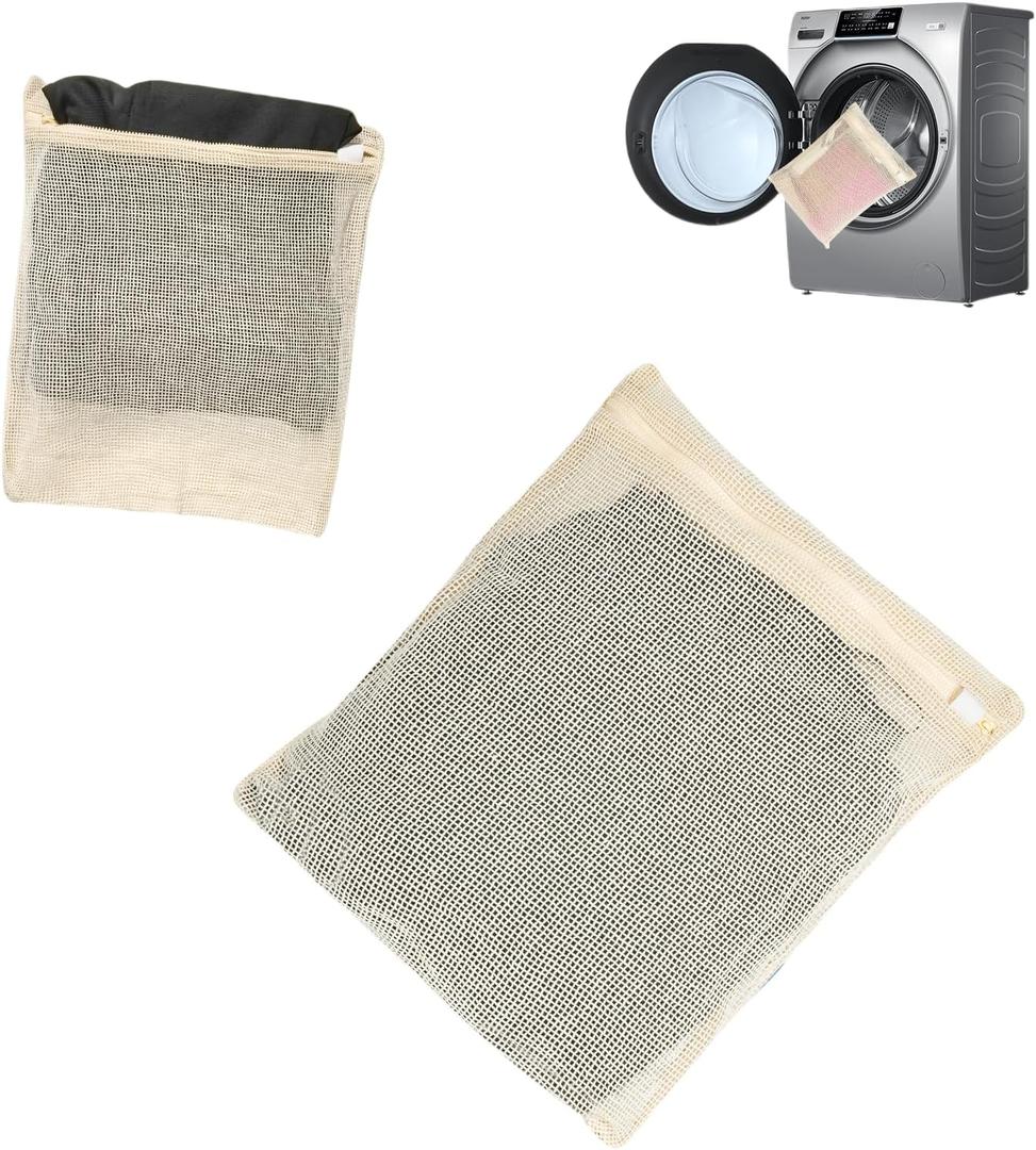 Mesh Laundry Bags Delicates: Laundry Bags Mesh Wash bags - Durable Cotton Garment Bag with Sturdy Zipper for Washing Machine Lingerie Clothes Pants Shoes & Socks Beige(3 PCS)