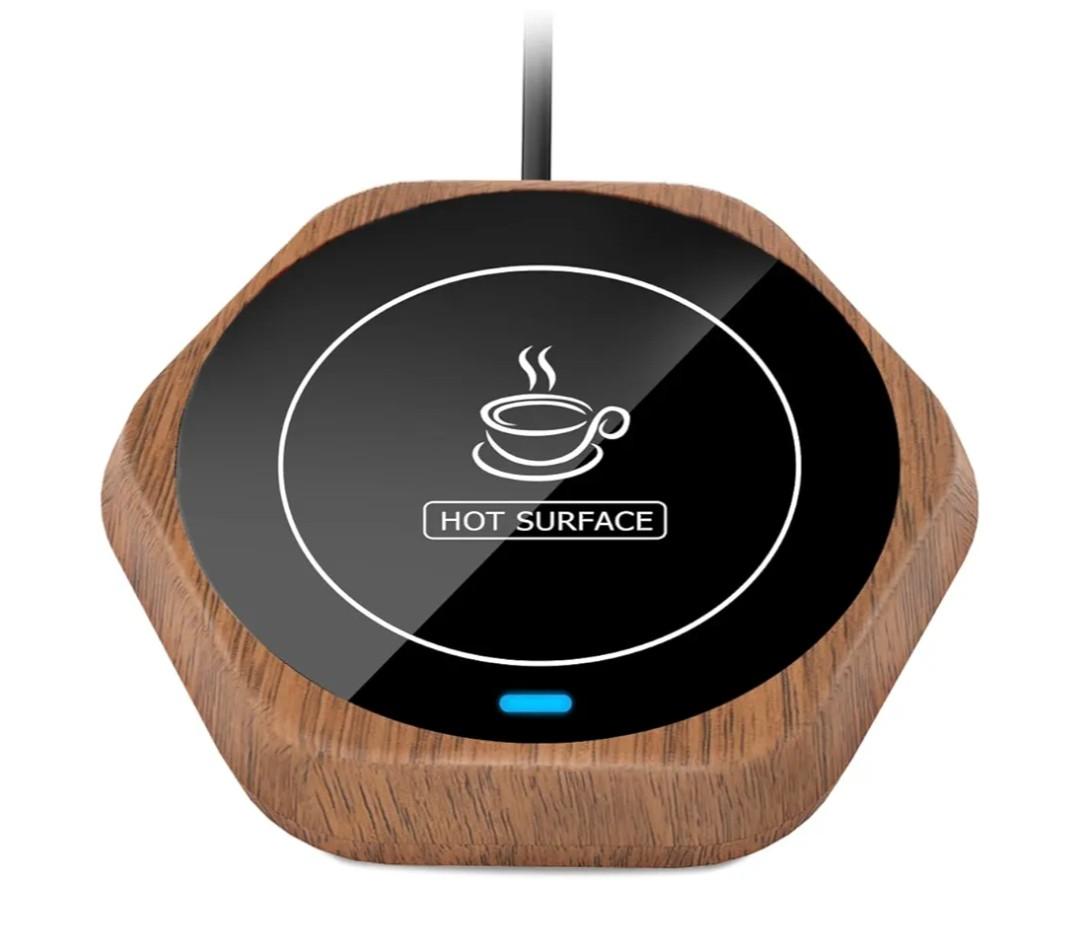 Smart Beverage Heating Plate Candle Wax Cup Warmer Electric Thermostat Coaster for Hot Coffee Milk Tea Water Cocoa Desk Home Office Use (R1 Wood Grain)