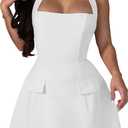 YMDUCH Women's Sexy Sleeveless Halter Neck Backless Cocktail Party A-Line Mini Dress (White, L)