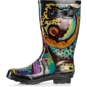 NORTY Waterproof Rain Boots for Women, Mid Calf, Durable Sole, Comfortable, Stylish Outdoor Boots (6, Monet Print,  11.25" Shaft )