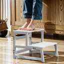 COSYLAND Toddler Step Stool with Removable Protective Side Guard Stable Kid's Learning Stool for Bathroom Potty, Kitchen, Bedroom Counter Helper with Armrest White, 39"D x 40"W x 65"H