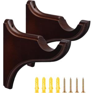 Roowest 2 Pack Wooden Curtain Brackets Brownish Red Wood Curtain Drapery Return Brackets Holders for 2 Inches Single Drapery Rod Supports for Home Bedroom Living Room Classical French Vintage Retro