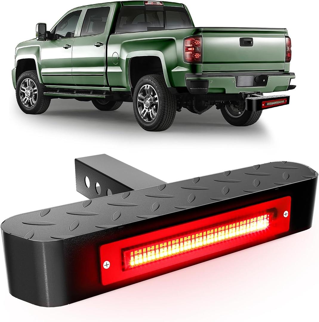Hitch Step for 2 Receiver with Light 108 LED Brake Lighting(6 Mode) Steel Construction Powder Matte Coated Towing for Trucks Chevy Ford Toyota GMC Dodge RAM Jeep ATVs SUVs Vans 450lbs Max Load (15.74 inch)