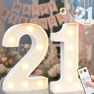 Light Up Numbers Birthday Decorations, Marquee Number Lights Sign with Remote, Lighted Numbers for 21st Birthday Wedding Anniversary Party Backdrop Wall Decor, Cool White and Warm White Number 21