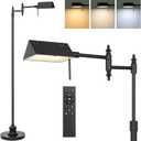 Bairth Dimmable Pharmacy Floor Lamp with Remote, 17W LED Reading Floor Lamp with 360Swing Arm, 3 Color Temperature, Height Adjustable Black Standing Task Lamp for Living Room, Bedroom, Black