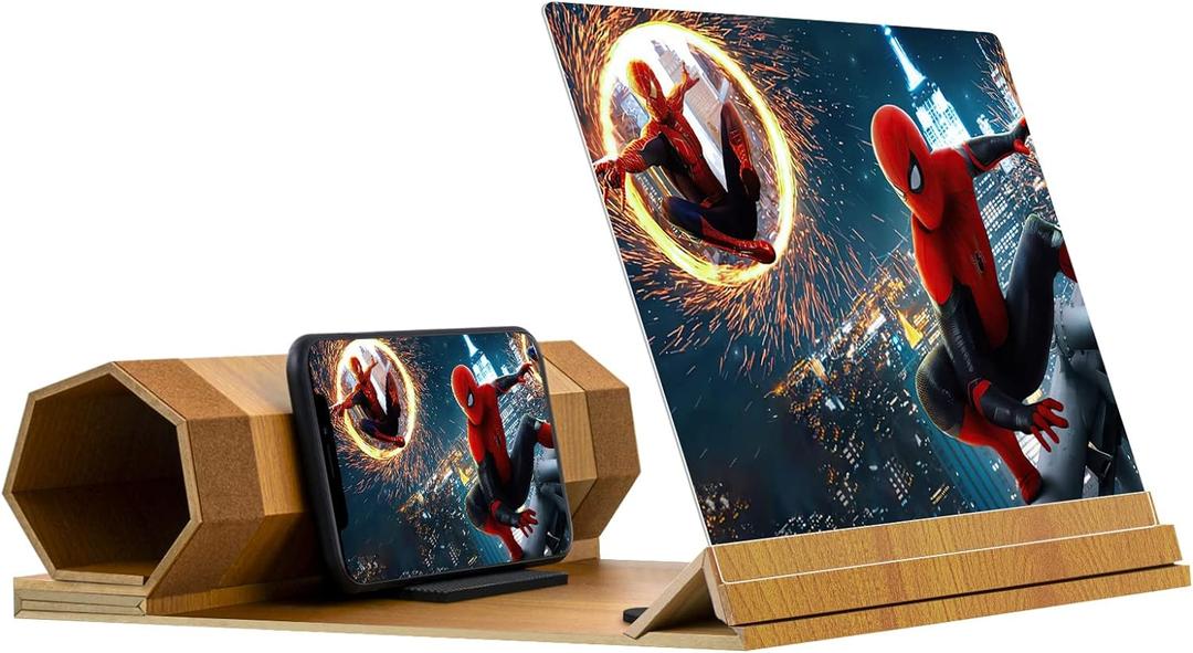 dizaul 14'' Screen Magnifier for Smartphones, Foldable, Wooden Material, Adjustable Length, Compatible with All Models