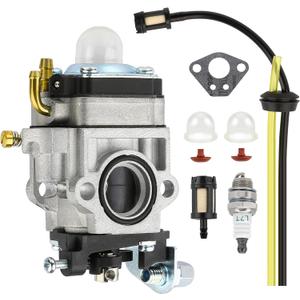 2-Stroke Carburetor Kit, Replacement for 43cc 47cc 49cc 50cc 52cc Engines, Compatible with Tillers, Auger, Mini Pocket Bikes, ATVs, Quads; Includes Fuel Line, Primer Bulbs, Gasket & Spark Plug