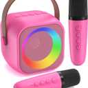 Karaoke Machine for Kids, Toys for 3-12 Years Old Girls Gifts, Kids Karaoke Microphone Machine Toy, Best Fun Christmas Birthday Gifts for 5 6 7 8 9 10 11 Years Teens Girl Boys Rose 2 Mic