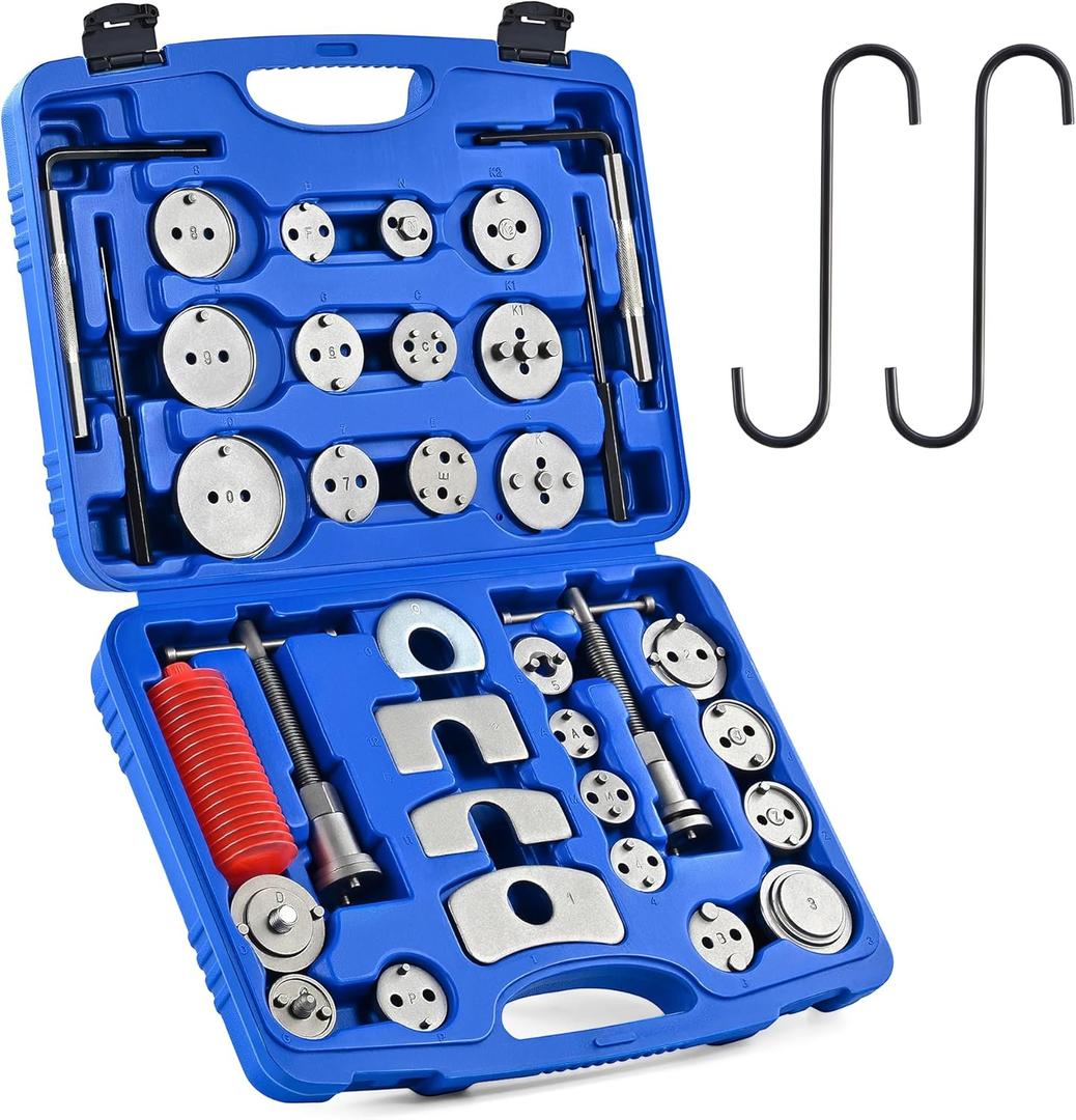 Orion Motor Tech 35 Piece Disc Brake Caliper Tool Kit, Heavy Duty Brake Caliper Compression Tool Kit for Brake Pad Replacement, Brake Piston Caliper Compressor Tool with 24 Adapters Fits Most Vehicles