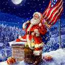 LPG Greetings Santa, Chimney and American Flag Box of 18 Patriotic Christmas Cards
