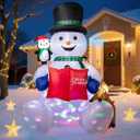 5 FT Christmas Inflatable Snowman Outdoor Yard Decorations, Xmas Blow up Snow Man Built-in Colorful Rotating LED & LED Lights, Winter Outside Decorations for Garden Patio Lawn Party Xmas Gifts