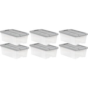 Amazon Basics Plastic Storage Containers with Secure Latching Lids, Stackable Organization Bins, Clear/Grey, 12 Quart, Set of 6