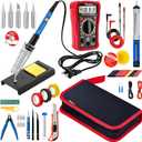Soldering Iron Kit, 60W Soldering Iron Adjustable Temperature 30-in-1, 5 Solder Tips, Digital Multimeter, Solder Wire, Paste, Desoldering Pump, Tweezers for Electronics Hobby Enthusiast 120V US Plug