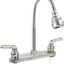RV Kitchen Faucet,Camper Faucet Kitchen Replacement RV Sink Faucets with Flexible Arch 360 Swivel Rotatable Sprayer for Campers,Travel Trailers,Motorhomes,8 inch 2 Hole,Non-Metallic,Brushed Nickel