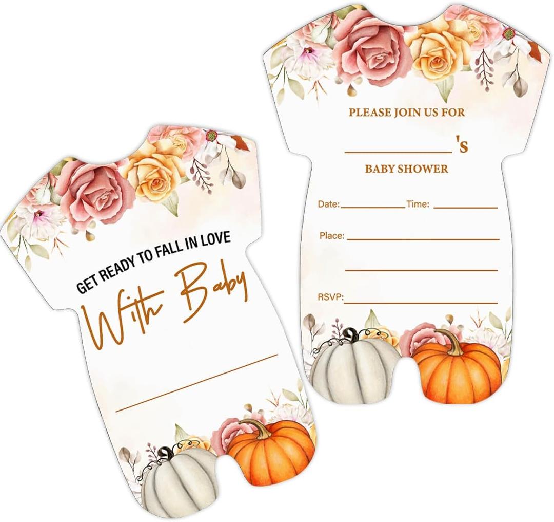 Fall Baby Shower Invitations Floral Pumpkins Get Ready to Fall in Love Shaped Invitations Set of 20 Invites with Envelopes for Baby Shower