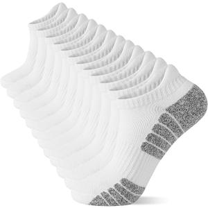 Cotton Cushioned Low Cut Running Socks for Men & Women, Ankle Socks White 6 Pairs Arch Support Breathable (White)