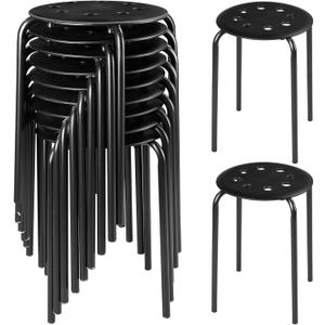 Tuanse 10 Pcs Stacking Stools Set with Metal Frame 17.72'' Portable Stackable Plastic Backless Stool with Round Top for Adult Office Home Kitchen (Black)