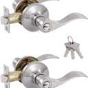 2 Pack Door Levers Interior Keyed Difference Entry Front/Bedroom Door Handles for Left and Right Opened Door with Lock and Keys Set in Satin Nickel