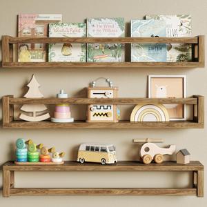 Upgraded Thick Floating Shelves - 24 Inch Multi-Use Wall-Mounted Bookshelves for Kids and Nursery, Ideal for Books, Toy, Spice Rack, Decor - Walnut Brown (23.60 Inch)