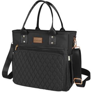 EASYA Large Insulated Lunch Bag for Work, Women's Nylon Thermal Lunch Box, Leakproof Cooler Tote Bag with Storage Pocket (Black) (Newly upgraded Noir Black) EASYA Large Insulated Lunch Bag for Work, Women's Nylon Thermal Lunch Box, Leakproof Cooler Tote Bag with Storage Pocket (Black) (Newly upgraded Noir Black)