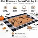 Halloween Welcome Door Mat Combo Set, Skeletal Hand Coco Coir Doormat -28" x 43" Black and White Plaid Rug, Autumn Front Porch Entryway Decor Floor Mat