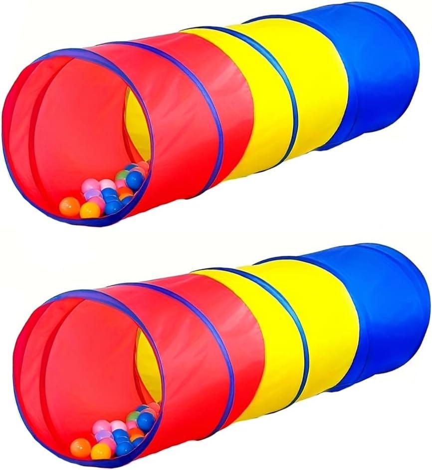 2 Pack Pop Up Tunnel TentTunnel Tent, Collapsible Gift,Indoor Outdoor (Red,Yellow,Blue)