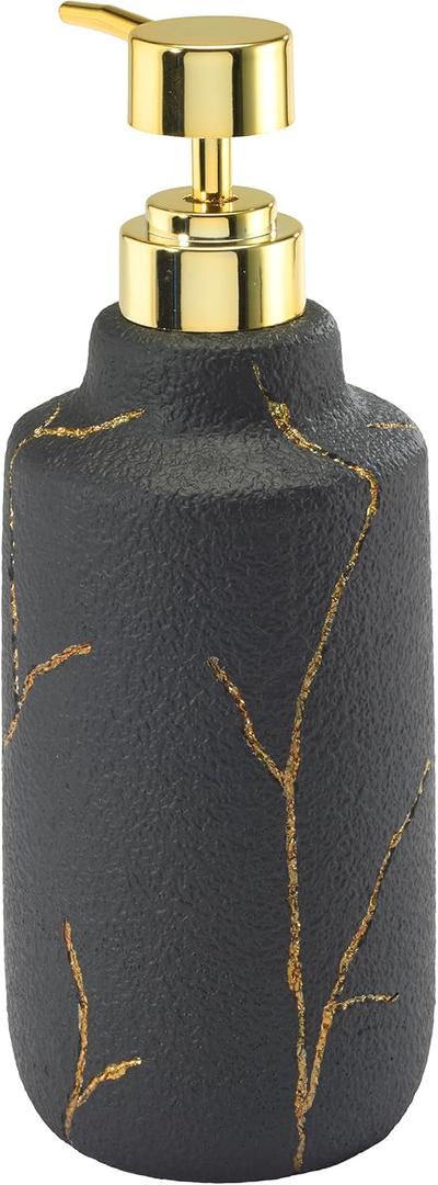 Nicole Miller - Lotion Pump/Soap Dispenser, Resin Countertop Accessories, Dorm Room Essentials (Sydney Collection, Black/Gold)