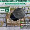 20in Replacement Manhole Cover- NO FRAME,Fiberglass Recessed Round Solid Top Covers,FRP Septic Tank Lid, Reinforced Steel Sewer Covers for yard,Non-slip Plastic Decoration Sewage Basin Cover