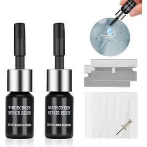 Cracked Windshield Repair Kit (2pcs) Car Windshield Crack Repair Kit for Chips Automotive Windscreen Tool for Fix Bullseyes Half-Moon Cracks Star-Shaped Damage Long Line Cracks
