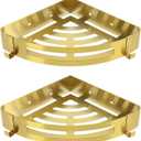 NearMoon Bathroom Shower Caddy 2 Pack, No Drill 304 Stainless Steel Shower Organizer with 2 Hooks (Corner Shelf, Gold)