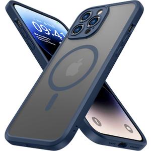 ImpactStrong Magnetic Guard Designed for iPhone 14 Pro Case [Camera Protection] [Military Grade Drop Tested] [Compatible with MagSafe] Slim Translucent Matte Phone Case (6.1") - Navy Blue