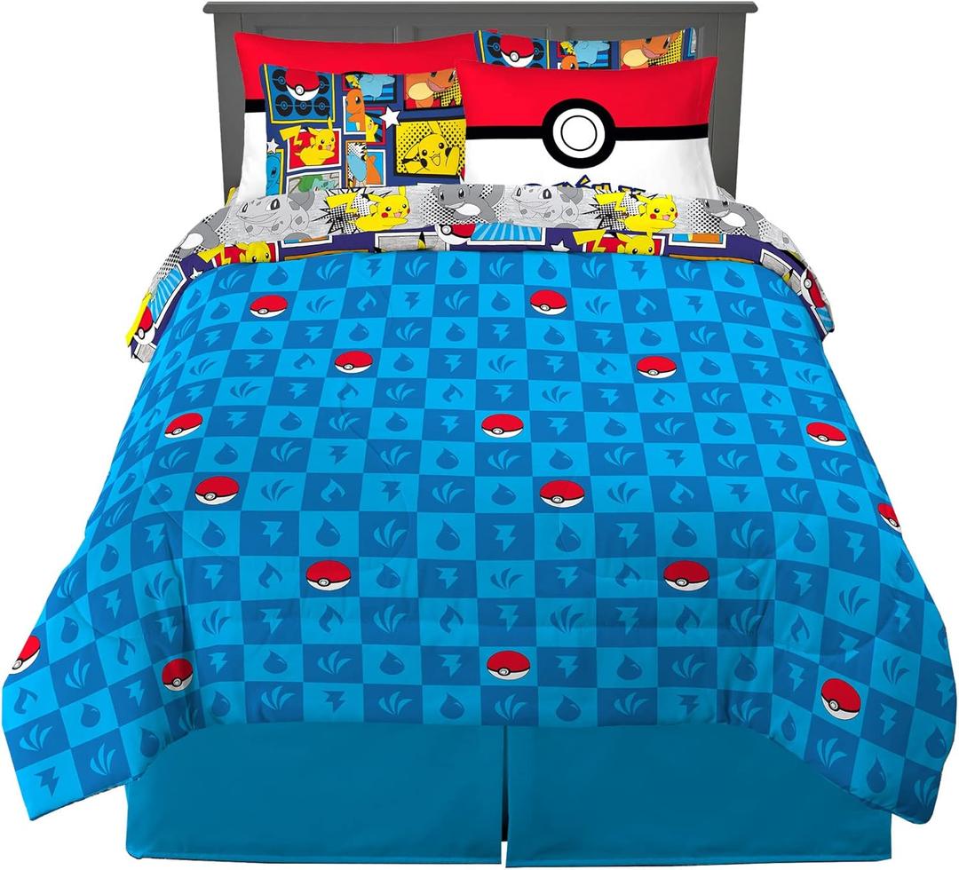 Franco Pokemon Bedding Super Soft Comforter and Sheet Set with Sham, 7 Piece Queen Size, (Official Licensed Product)