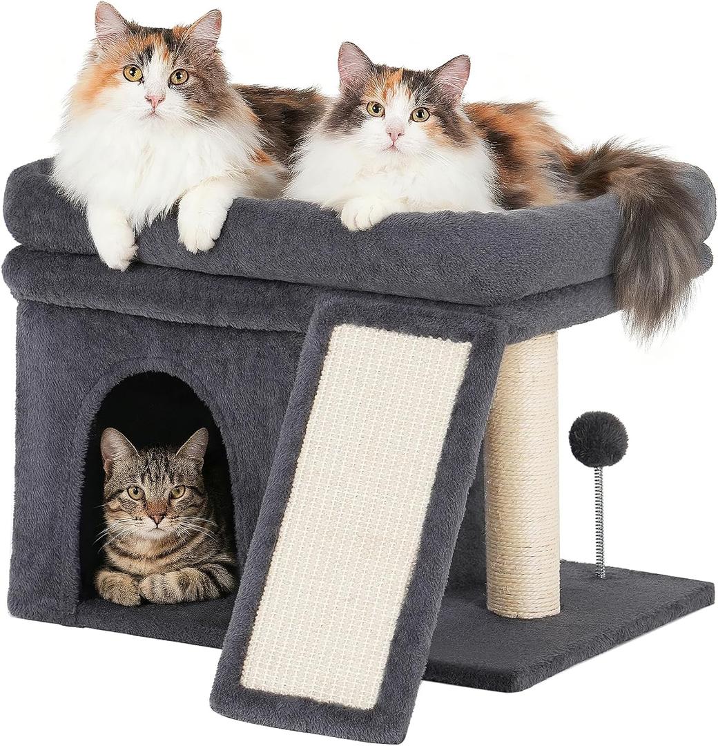 14 Cat Tree Tower with Scratching Post, 20 * 16.5in Perch Bed for Large Adult Cats, Condo Cave for Indoor Small Medium Kittens, Dark Gray