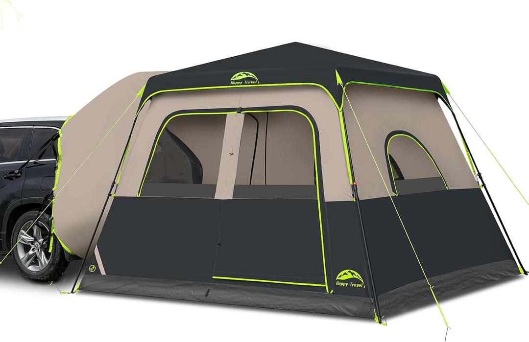 Happy Travel SUV Tents for Camping, 6 Person Instant Car Tent with Rainfly | 60 Seconds Easy Setup Pop up Tent, Waterproof Car Tailgate Tent, Cabin Tent with Expandable Carry Bag, 10'W X 10'L X 7.1'H