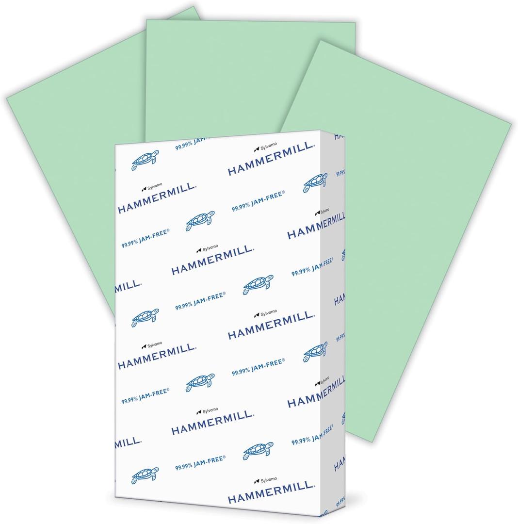 Hammermill Colored Paper, 20 lb Green Printer Paper, 8.5 x 14-1 Ream (500 Sheets) - Made in the USA, Pastel Paper, 103374