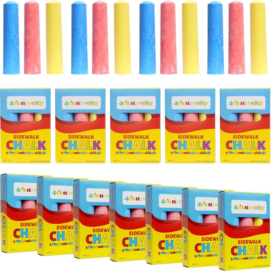 4E's Novelty 12 Boxes Sidewalk Chalk Individually Wrapped Party Favors for Kids Bulk, 3 Jumbo Sticks In Each Box, Easter Basket Stuffers, Goodie Bag Fillers Toddlers Summer Gift Toy