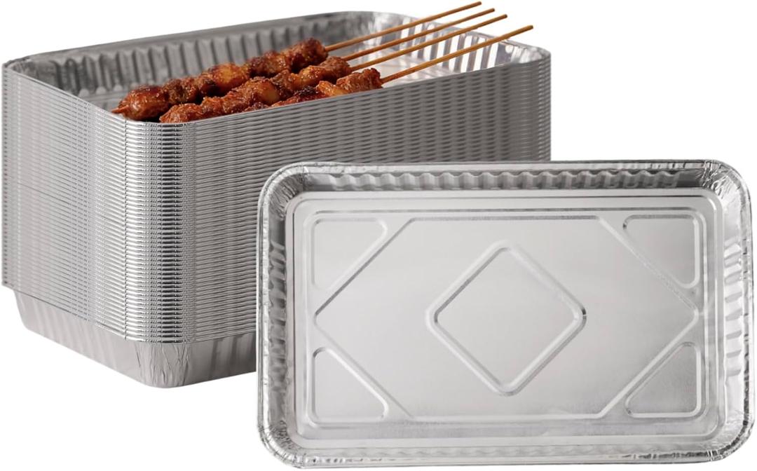 50 Pack Aluminum Foil Pans - Disposable Baking Pans for Oven Cooking - Multi-Purpose Trays for BBQ, Roasting and Meal Prep - Foil Pan Set for Holiday Catering, Picnic and Takeout