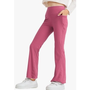 Girls' Flare Leggings with Pockets Trendy Girls' Ribbed Knit Bell Bottoms High Waisted Yoga Pants Black for 9-10 Y