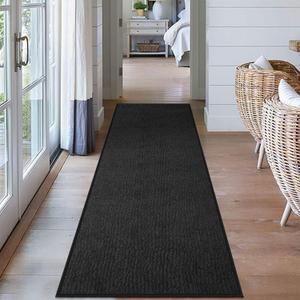 GOYLSER Black Runner Rugs for Hallway Non Slip, Low Profile Polyester Kitchen Rug Runner Carpet, 120"X28" Farmhouse Kitchen Mat Stain Dirty Resistant Hall Rug