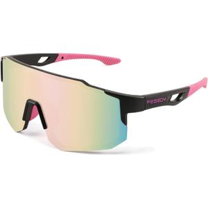 FEISEDY Sports Sunglasses for Men, Women and Teens - Baseball, Biking, Cycling UV400 Protection B2388 (75mm, 008-black Pink)