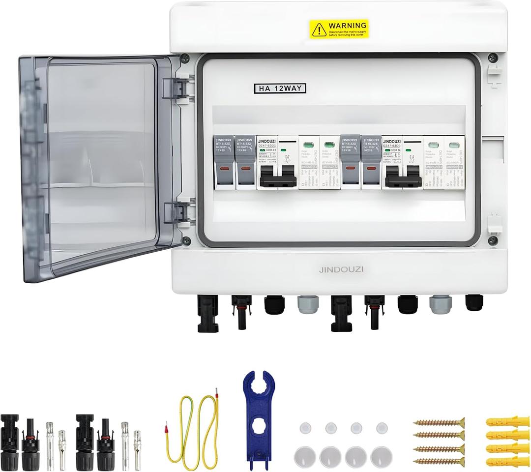 2 in 2 Out Solar Combiner Box,PV Combiner Box with 20A PV Fuse,DC 20A Circuit Breaker and Surge Protector,IP65 Solar Disconnect Switch Box for Indoor Outdoor Solar Panel System (2 in 2 Out 20A 500V)