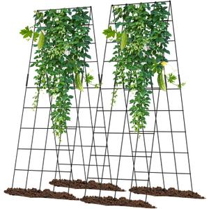 Cucumber Trellis 2 Pack, 59" H Foldable A-Frame Garden Trellis for Raised Bed Garden Grow Support with Plant Support Clips, Twist Ties for Cucumber,Tomato, Climbing Plants and Flowers