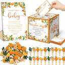 Cinnvoice 102 Pcs Diaper Raffle Tickets with Raffle Box Baby Shower Party Decorations Don't Say Baby Sign Clothespin for Gender Reveal Party Invitation Insert Card Theme Game(Orange,Cutie)